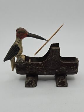 Vintage Cast Iron Woodpecker Bird Toothpick Holder Decorative Accessory